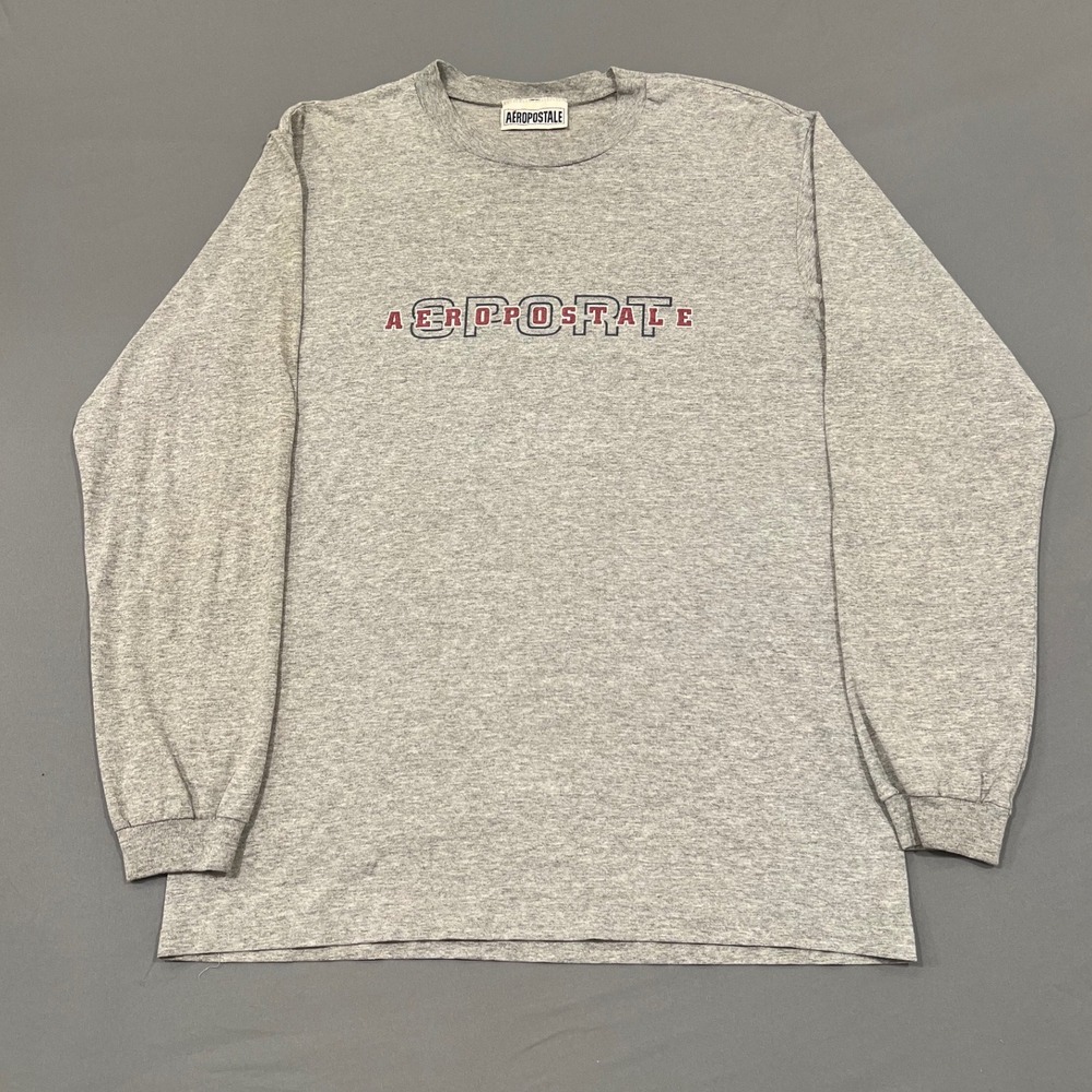 Aeropostale Sport Vintage Long Sleeve T-Shirt Heather Gray Y2K Graphic Tee L